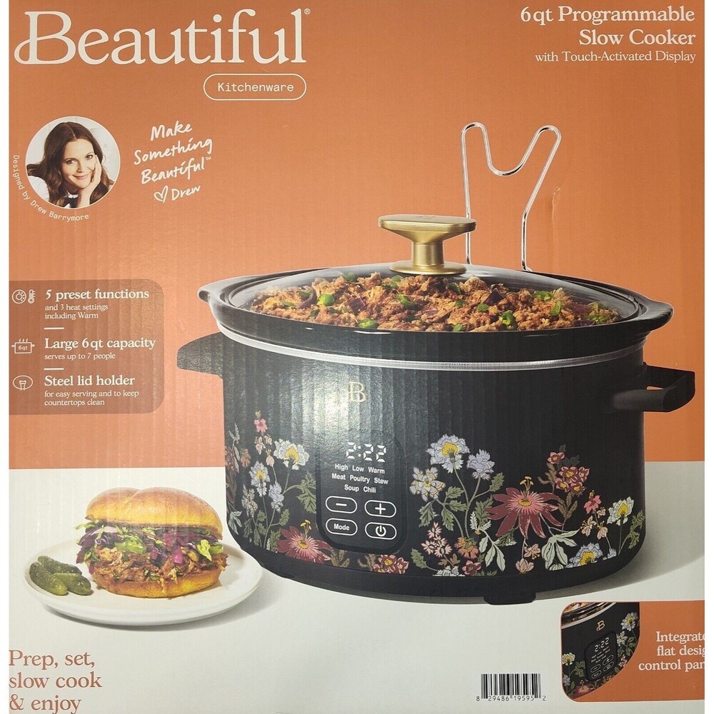 Beautiful 6 Qt Programmable Slow Cooker, Wildflower Black Limited Edition